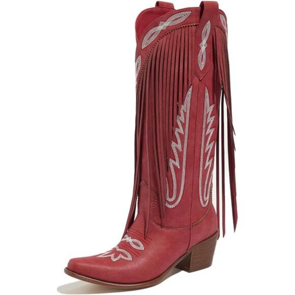 Cowboy Boots for Women-Fringe Knee High Cowgirl Boots,Western Embroide Retro - Picture 1 of 7